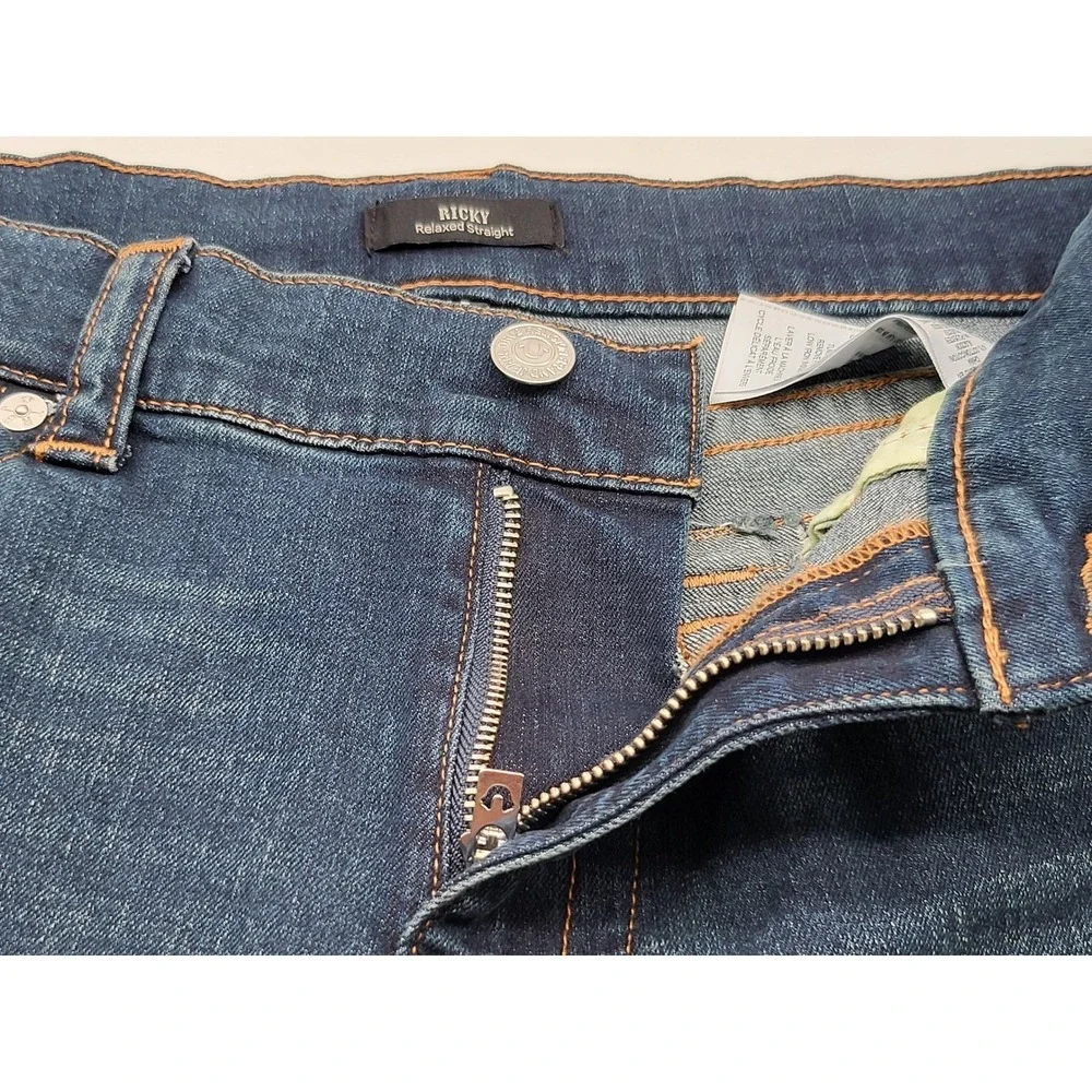 True Religion Ricky Relaxed Straight Flap Pocket Dark Wash Jeans Mens